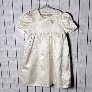 Disney Girls Ivory & Gold Glitter Satin Minnie Mouse Holiday Dress 9-10